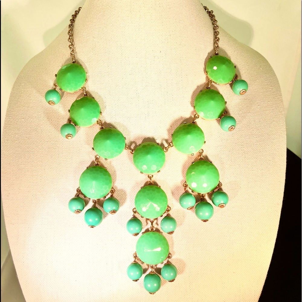 ILY COUTURE Teal Green Blue Chandelier Style Bubble Disc Bead Necklace